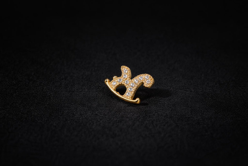 Titanium Gold CZ Rocking Horse Stud Earring, Tiny Cartilage Helix Tragus Lobe Jewelry