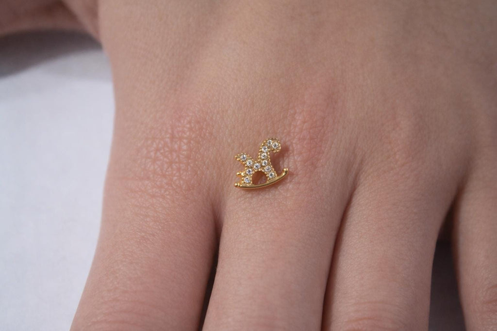 Titanium Gold CZ Rocking Horse Stud Earring, Tiny Cartilage Helix Tragus Lobe Jewelry